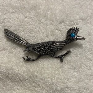 J. Ritter Silver Roadrunner Brooch with faux Turquoise Eye